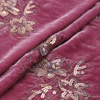 

Silk Velvet pink High-end Autumn Winter Embroidery Beads Luxury Embroidered Real Cheongsam Clothing Fabric