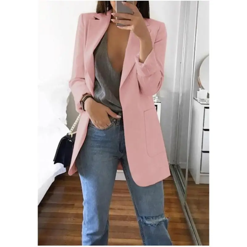 

Модный женский кардиган, одежда, повседневный костюм с воротником, пальто с лацканами, Женский Уникальный блейзер с длинным рукавом и карманами, женские топы, модель 5XL