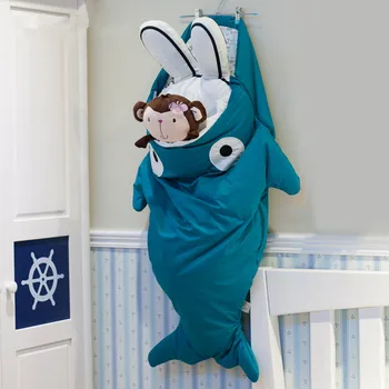 

Spring Winter Newborn Envelope Baby Sleeping Bag Infant Shark Sleep Sack Children Bedding Warm Toddler Wrap Cotton Kid Blue Pink