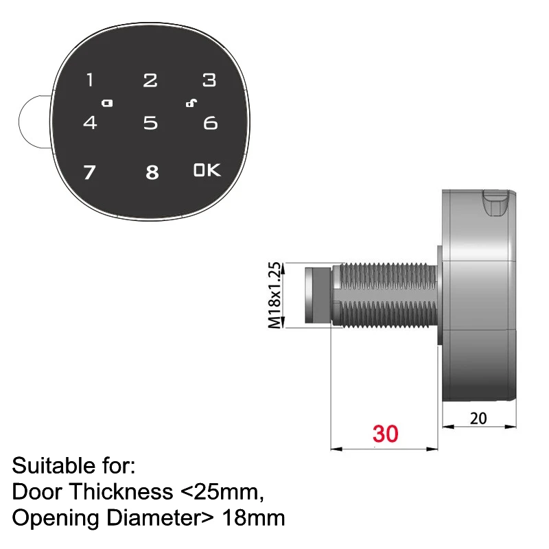 Lock body 30mm 8 цифр сенсорный экран пароль электронный замок двери шкафа деревянный умный Противоугонный по часовой стрелке и против часовой стрелки файл замок - Цвет: Lock body 30mm