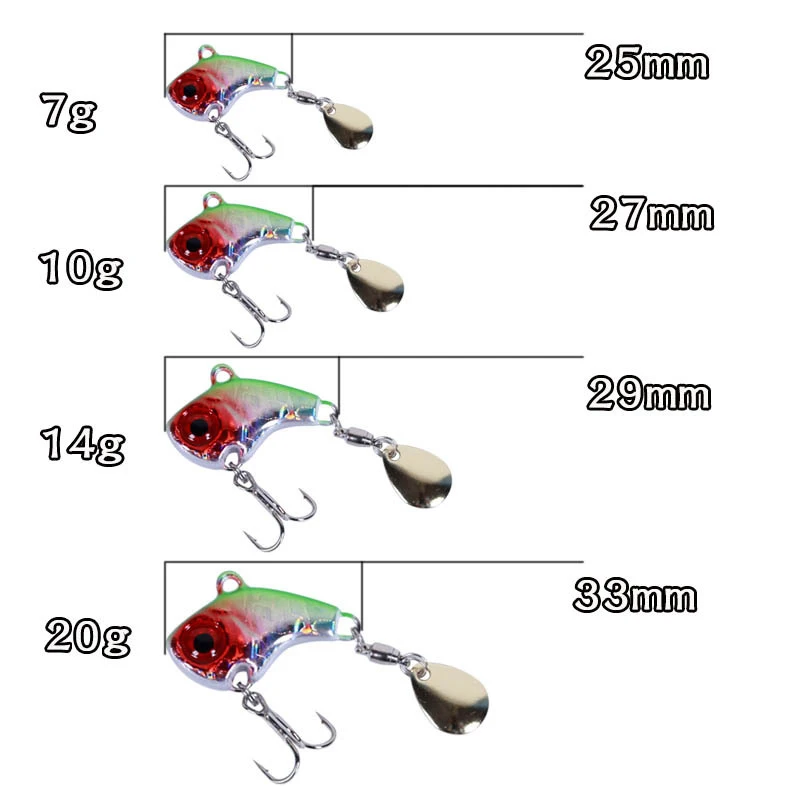 Metal Mini VIB Spoon Spin Sequin Lure Hard Bait Crankbait Vibration Spinner Sinking Fishing Spoon 7g 10g 14g 20g