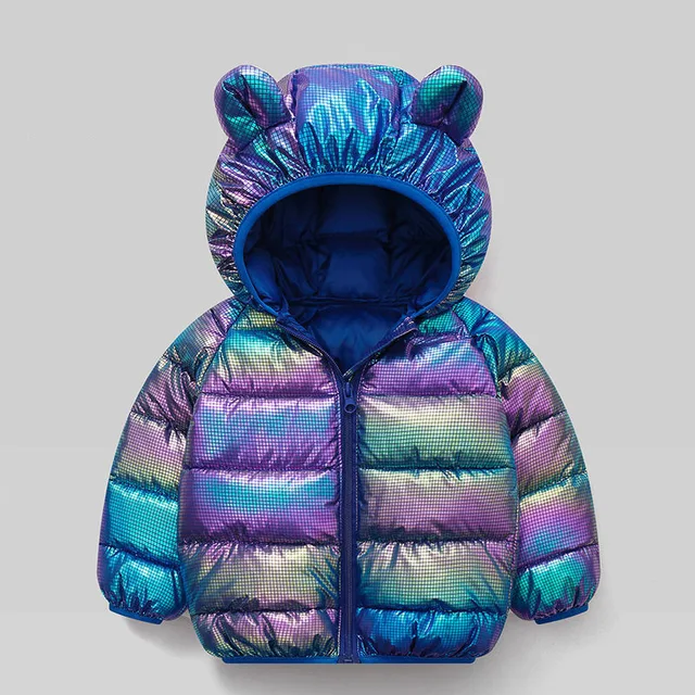 2021 Autumn Winter Hooded Children's Down Jackets for Baby Boys Girls Solid Thick Fleece Warm Kids Top Coats Outerwear Clothes Blue