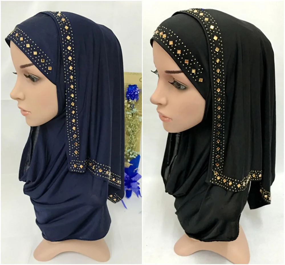 Fashion Rhinestone Women Lady Muslim Wrap Style Hijab Islamic Scarf Arab Shawls Headwear