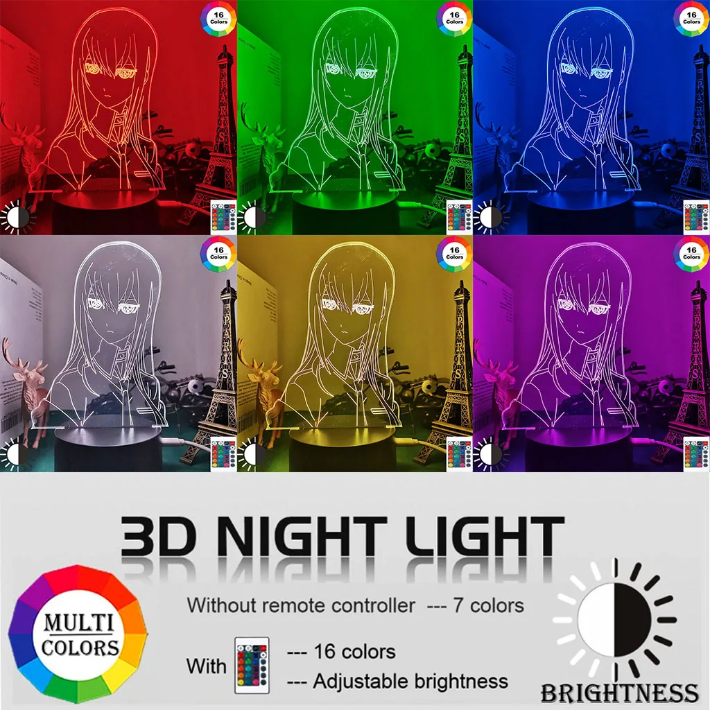 moon night light Anime Steins Gate Led Light Kurisu Makise Figure Table Lamp for Kids Bedroom Decor Birthday Gift Steins Gate Manga Led Lamp 3d night light