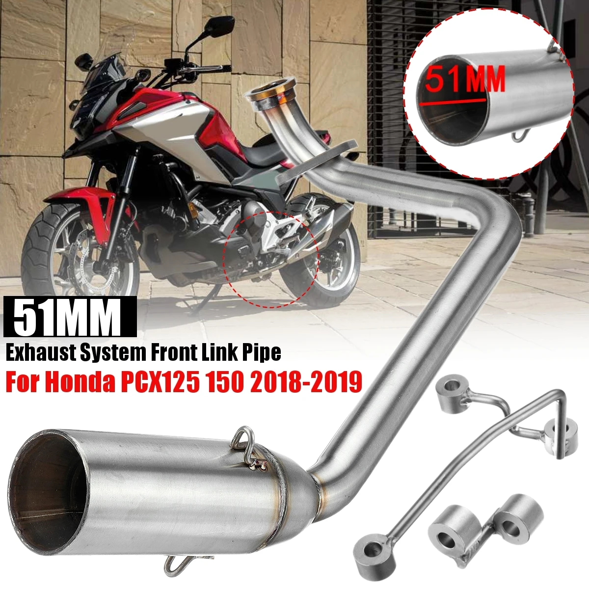 

51mm Pcx150 Pcx125 Motorcycle Exhaust Muffler Pipe Front Pipe Without Mid pipe connect tube For HONDA PCX125 PCX150 2018 2019