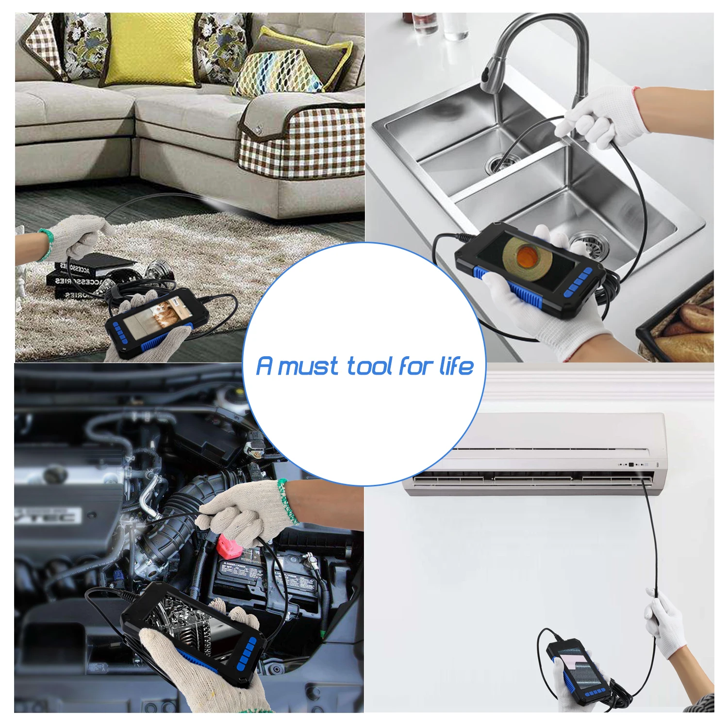 8mm Industrial Endoscope Camera 1080P HD 4.3inch LCD Screen endoscope IP67 Waterproof borescope 8 LEDs 2600mAh Battery