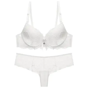 

HOT sell Europe and America new style perspective girls sexy thin bra set Gathered lace Cherry embroidery super thin and sexy
