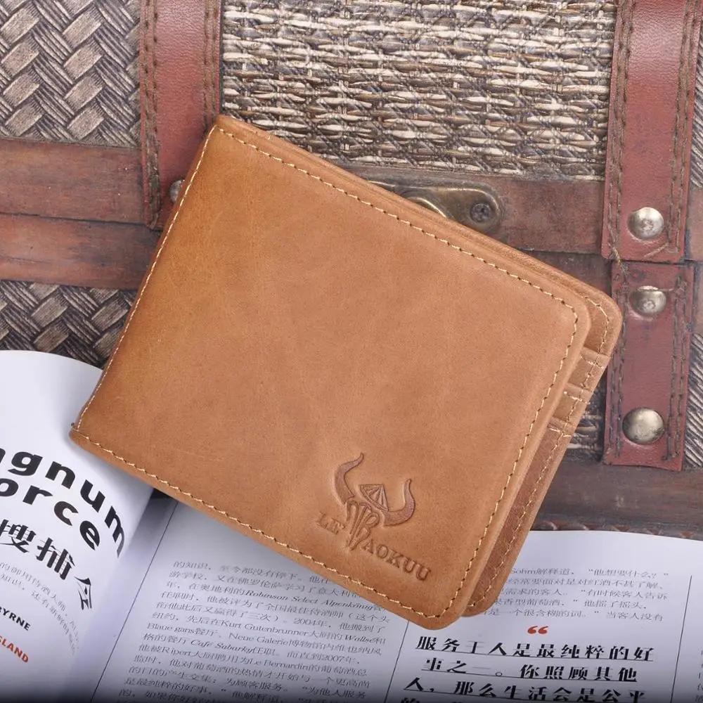 Male Genuine Leather Design Fashion Slim Wallet Front Pocket Money Clip Mini Bill Purse For Men 1055-b