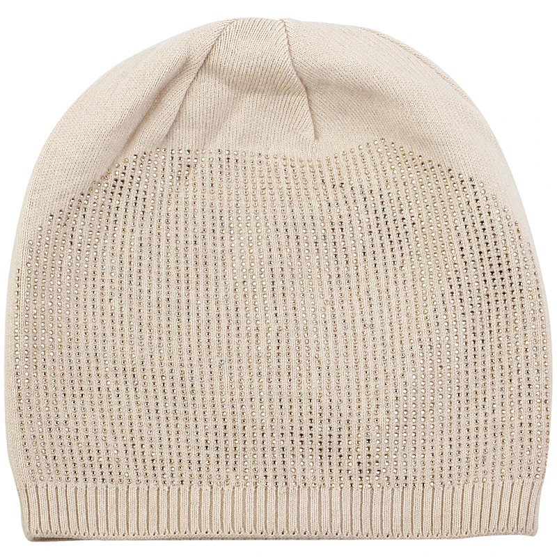 beige Geebro, женская зимняя теплая шапка, стразы, громоздкие шапочки, Skullies, шапки для женщин, для взрослых, шапка с черепом, Gorros Mujer Invierno - Цвет: beige