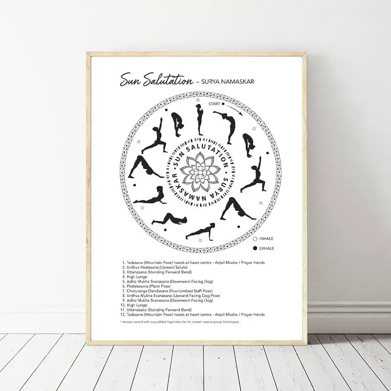 Gunes Selamlama Yoga Durus Siyah Beyaz Meditasyon Ev Dekor Tuval