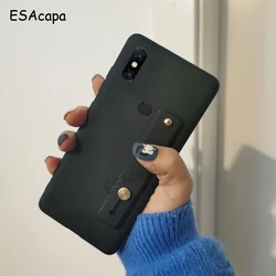 Silicone Matte Wristband Phone Case with Finger Grip - Solid Color Cover for Xiaomi POCO F1 (Black)