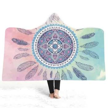

3D feather Hooded Blanket Sherpa Fleece Wearable plush Throw Blanket on Bed Sofa Thick warm B121