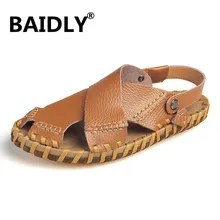 Мужские сандалии из коровьей кожи; летние сандалии ручной работы; Мужская Повседневная дышащая обувь; обувь для прогулок; мужские сандалии