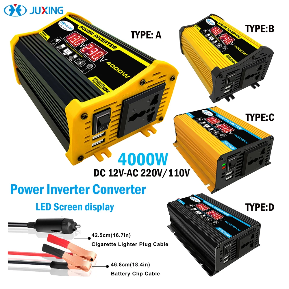 LED Display Design Inverter,300W DC 12V to AC 110V LED Auto Power Converter Transformer Dual USB Inverter Dual USB Port for Fast Charging Black