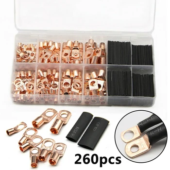 

260pcs Assortment Ring Terminals Kit Heat Shrink Tube Close End Gasket Seals Vehicles Placing Wire Cables Lug Crimps