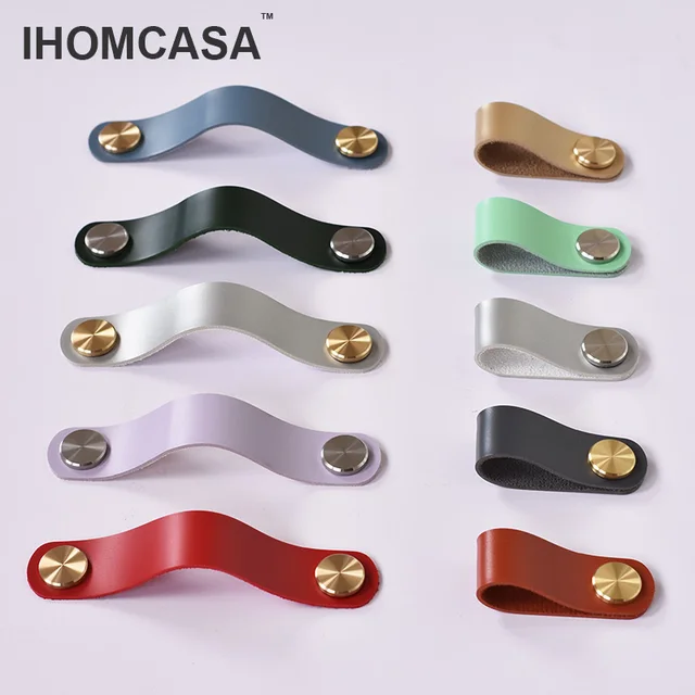 Nordic เฟอร์นิเจอร์ Handles สำหรับตู้ลิ้นชักตู้เสื้อผ้าโต๊ะเครื่องแป้งห้องครัว Knobs ประตูดึง Vintage หนังใหม่12สี 1