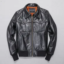 Топ Новинка Мужская куртка из натуральной кожи весна/осень модные ковбойские повседневные куртки с карманами Россия