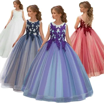 

Lace Embroidery Tutu Girls Wedding Elegant Flower Dress Teenagers Costume Birthday Graduation Host Dress for Girls WGX-8149