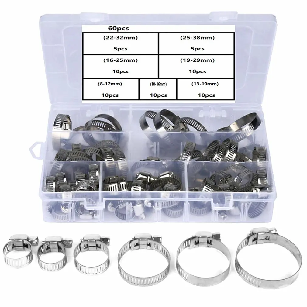60 Pieces Portable Hose Clamp Stainless Steel Adjustable Fuel Line
