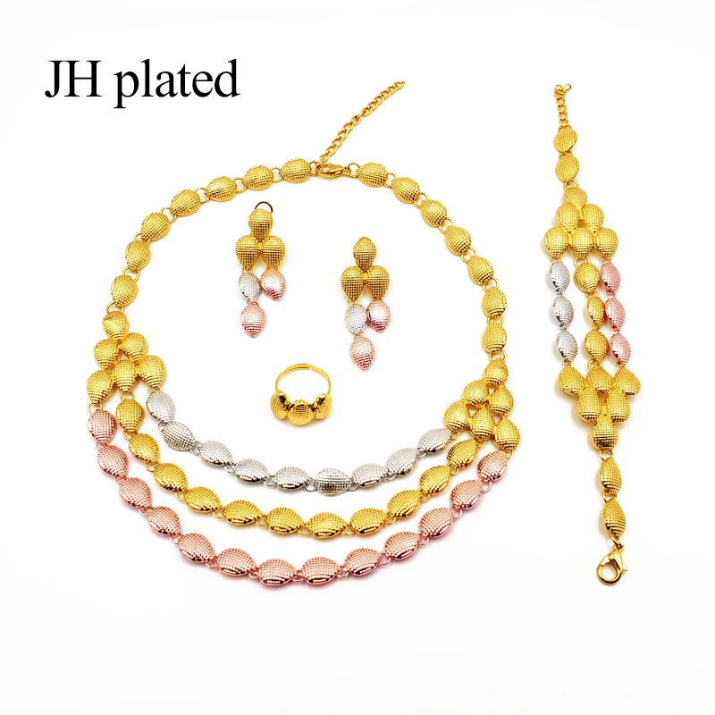 JHplated Африканский Модный золотой цвет комплект ювелирных изделий женский цвет свадебное ожерелье серьги кольцо браслет наборы индийский подарок для девочек