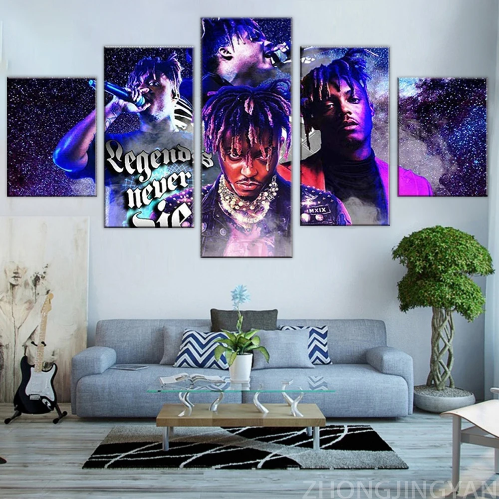 5 Piece Canvas Wall Art Legends Never Die Rap Singer Juice WRLD Painting  Modern Top-Rated Home Decoration Living Room Poster