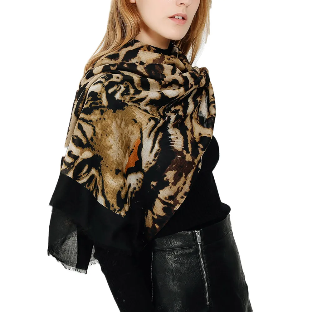 

2020 new autumn Winter Women Winter Warm Colored Tiger leopard Shawl Collar Ladies Long Printing Scarf Breathable Scarf #1002