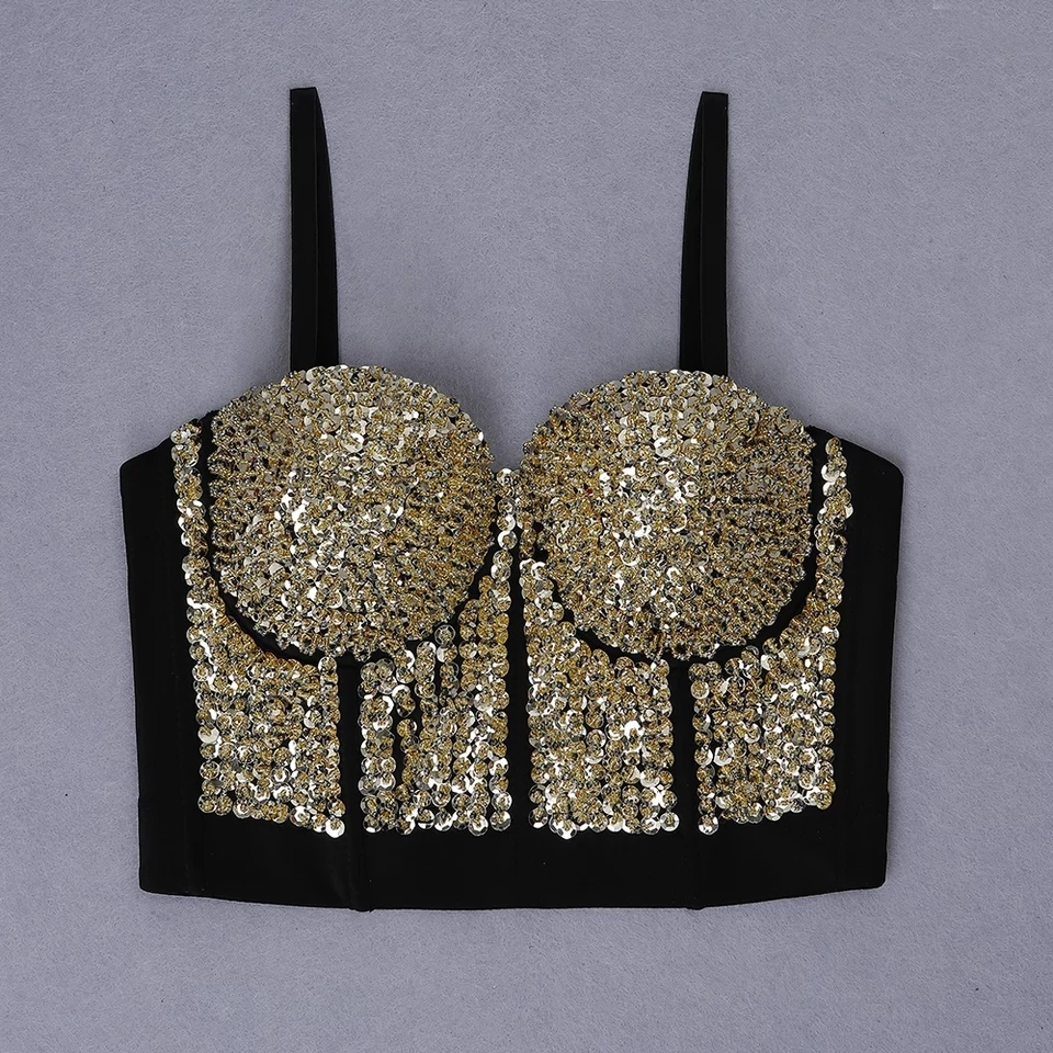 

2019 Summer Women Sexy Black Short Top Casual Top Female Stylish Spaghetti Strap Beaded Fashion Bodycon Tops