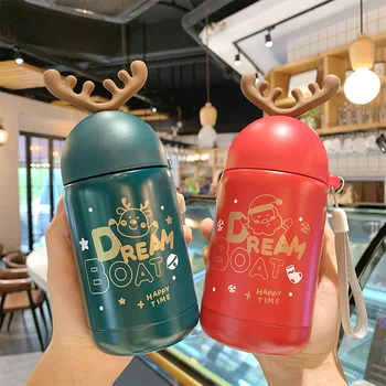 

300ML Christmas Thermos Bottle Cute Water Bottle Stainless Steel Insulated Vacuum Flask Portable Travel Mug For Kids Lover Gift