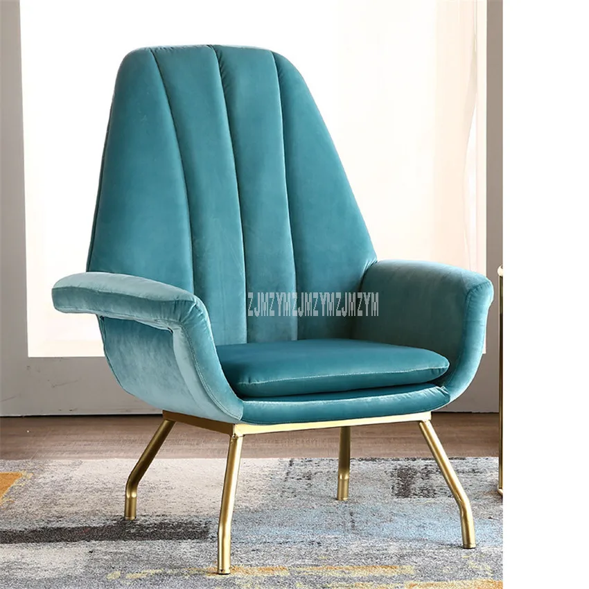 Light blue Нордический одноместный диван для отдыха, фланелевая ткань, железная художественная ножка, минималистичный диван для спальни, гостиной, роскошный диван в американском стиле - Цвет: Light blue