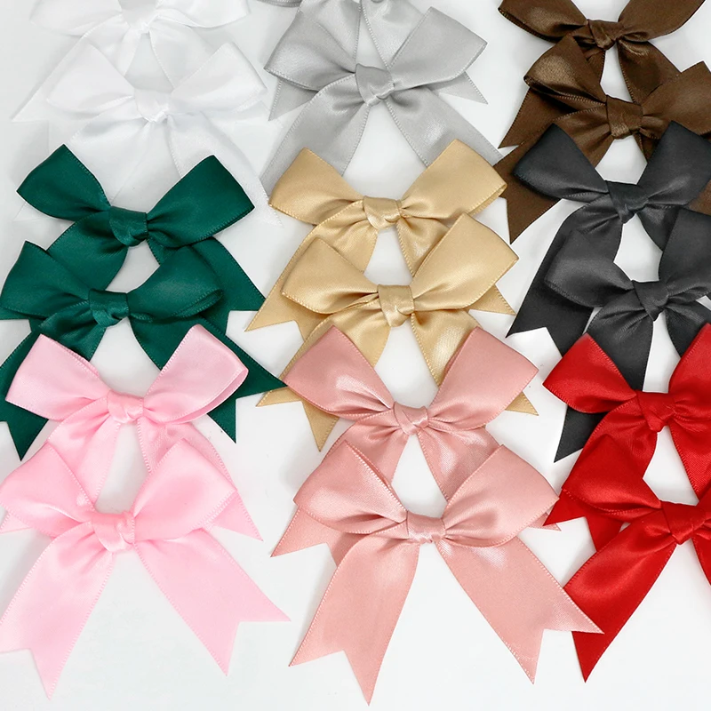 50PCS 85*85mm Pink Satin Ribbon Bows Decoration Bows For Craft Small  Bowknot Gift Flower Wedding Bow Birth DIY Party Decoration