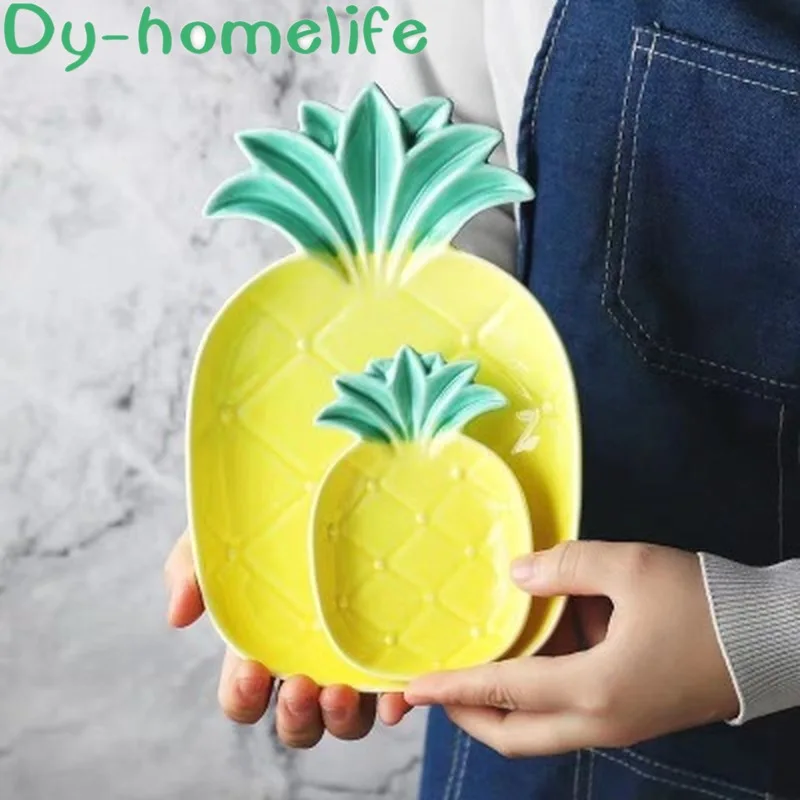 

Nordic Style Yellow Pineapple Shaped Ceramic Plate Dish Set Home Kitchen Supplies Restaurant Bone China Salad Dressing Dish