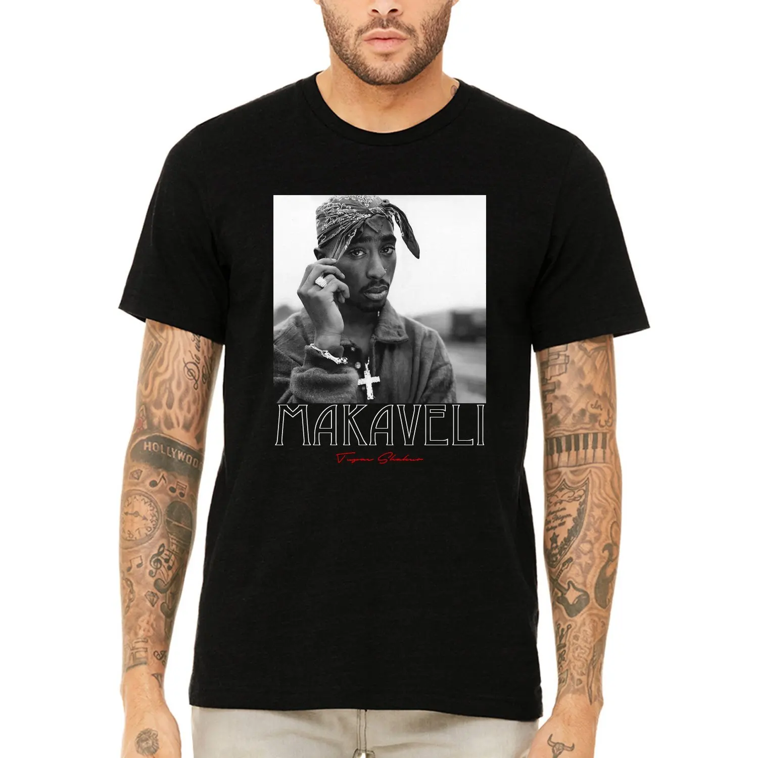 Makaveli 2Pac Shakur Black And White Autograph T Shirt Tee O Neck Summer Personality Fashion Men Shirts | Мужская одежда