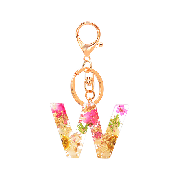 Dried Flower Letter Keychain Creative Colorful 26 English Letter Initial Resin Handbag Keyring Accessories For Women