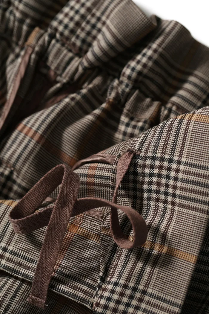 Осень Зима 2019 с овчиной пояс с высокой талией шерстяные клетчатые брюки женские