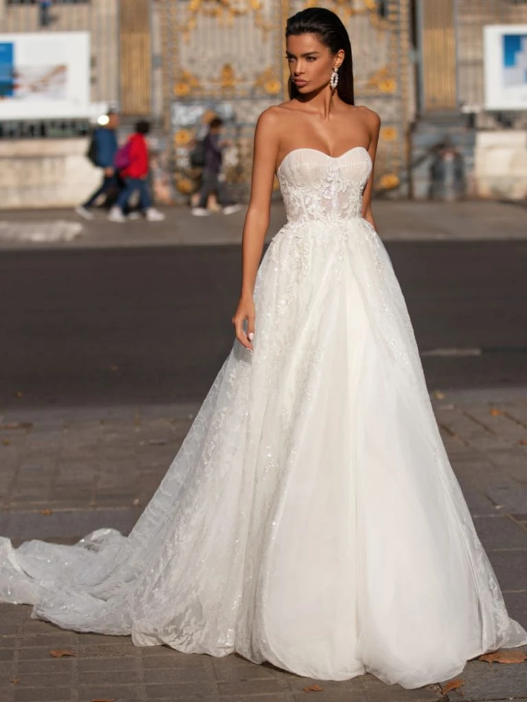 New Design 2022 Wedding Dress Sweetheart Sleeveless Court Train Appliques Tulle Aliexpress France Bride Dress Suknia Slubna Wedding Dresses Aliexpress Berta Wedding Dresses 2022