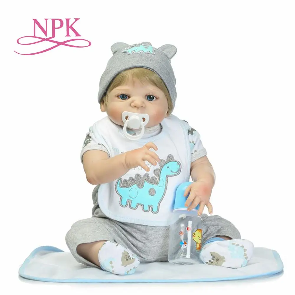 

NPK 57cm Fashion full silicone body simulation baby boy leopard headdress silicone reborn baby dolls bath toy doll