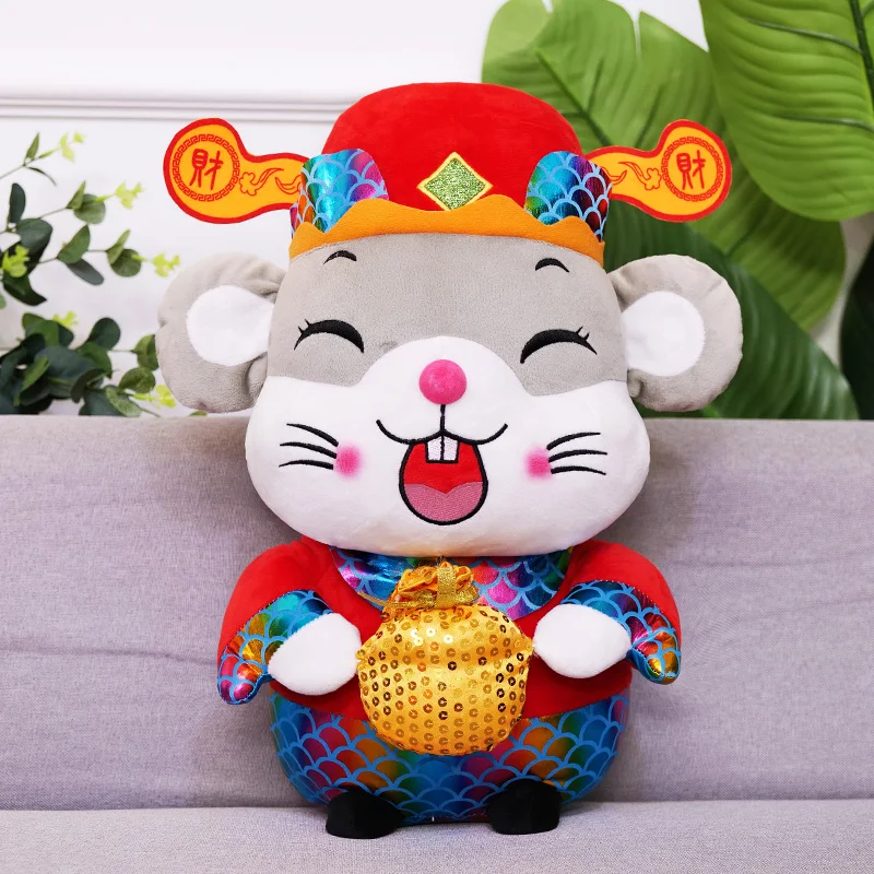 Милый новогодний мышонок, плюшевая игрушка, Китайский Зодиак, крыса, кукла Doft, Бог богатства, пара мышей с сумкой на удачу, подарок на год - Цвет: Blink eyes