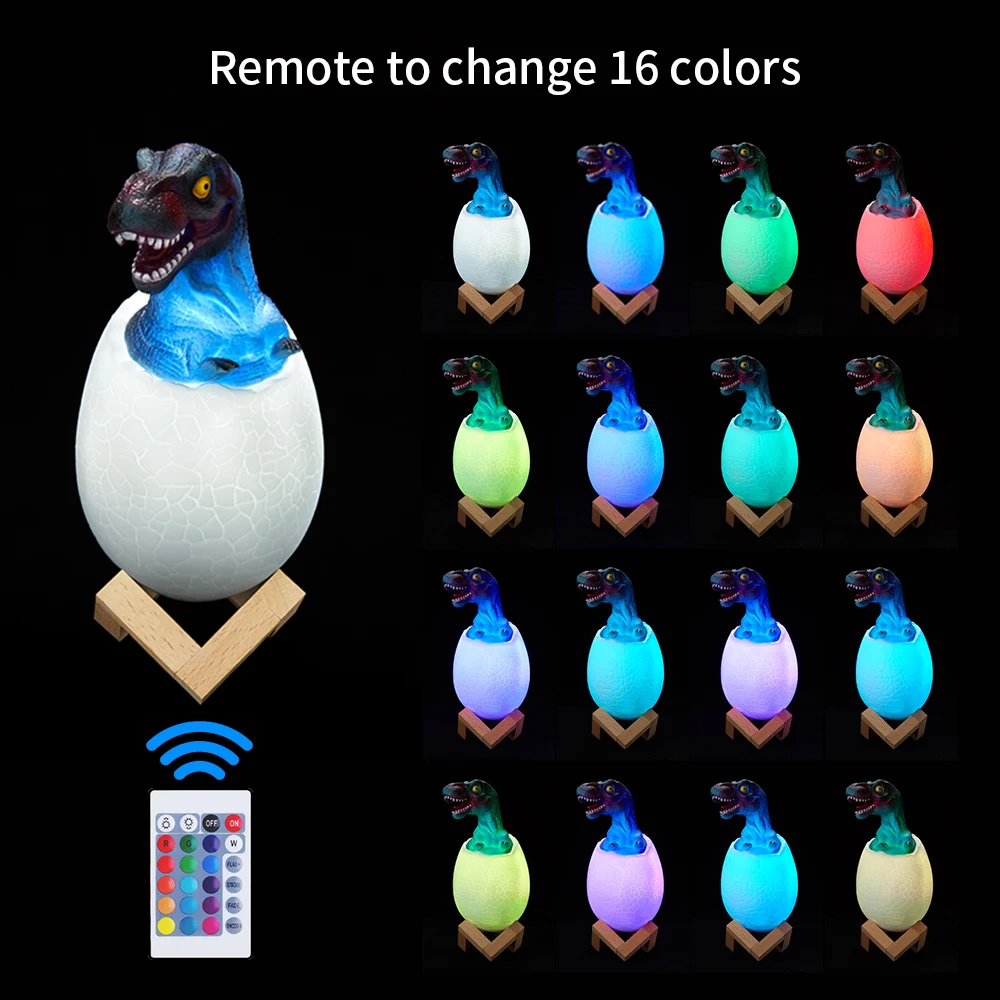 

Dinosaur Egg 3D Night Light USB Rechargeable Control Lamp 16 Colors Change Remote LED Light Childen's toy Gift home desk lamp