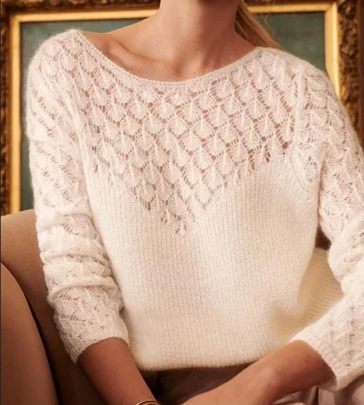 

Hollow Out Knitted Pullover Patchwork Solid Four Color Knitted Sweater