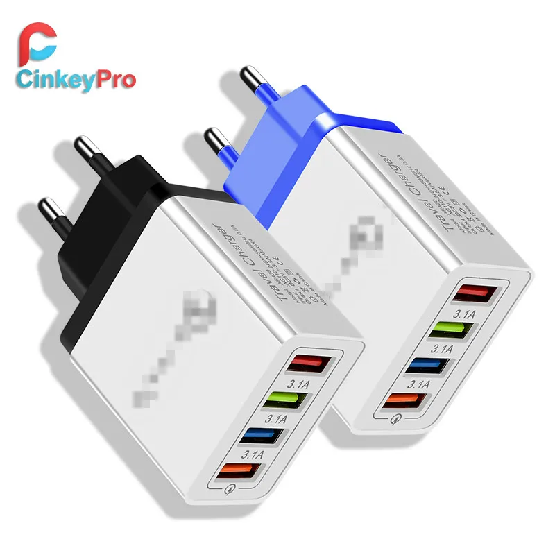 Зарядное устройство CinkeyPro с 4 USB-портами для Samsung iPhone Huawei настенное стандартное