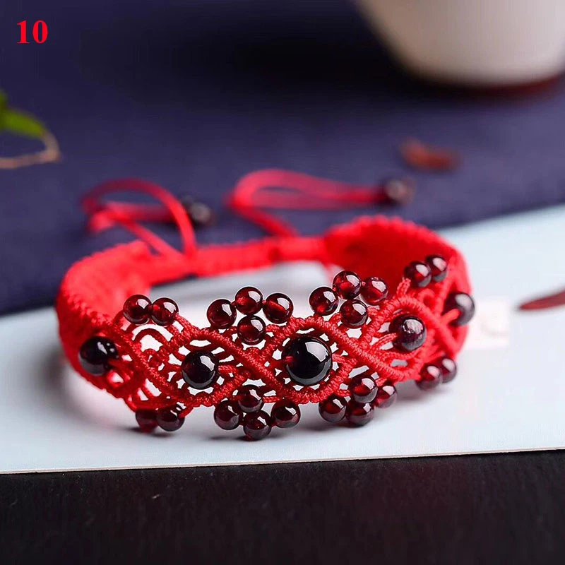 Natural Red Gems Charm Bracelets Ethnic Bracelet Temperament Red String Bracelet Handmade Braiding Adjustable Beaded bracelet jewelry
