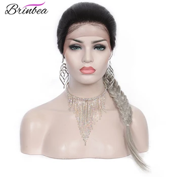 

Swiss Lace Front Wigs with Baby Hair Fully Handmade Pre-Braided for Women Japan-made Synthetic Wig Ombre Silver Lace Braided 25”