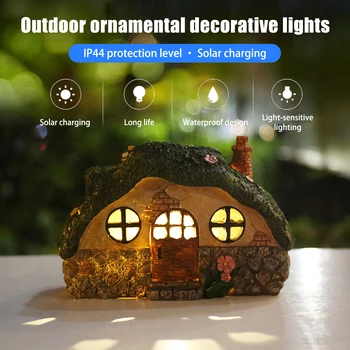 

Garden Ornaments Solar Resin House Lamp LED Solar Creative House Lamp Garden Courtyard Decoration Lights Home Landscape Light