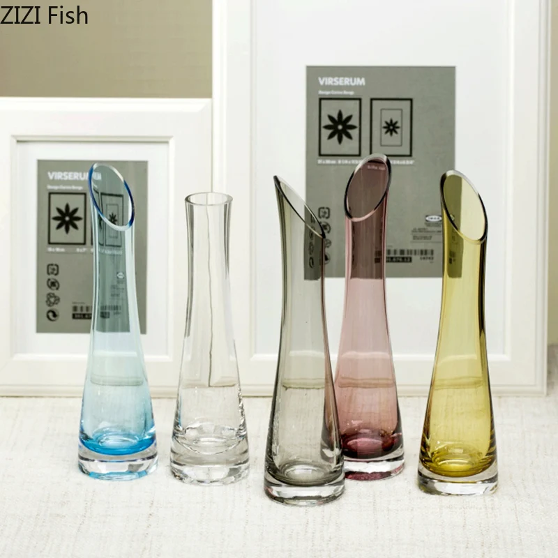 Transparent Glass Vase Creative Oblique Hydroponics Vases for Flowers Artificial Flower Floral Ornaments Desk Home Decor Modern 2