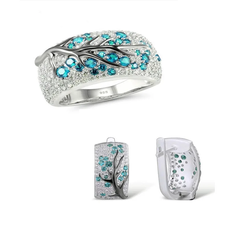 Promise-Silver-Jewelry-Set-for-Women-Shiny-Flower-Cherry-Branch-Green-CZ-Earrings-Ring-Set-925 (4)
