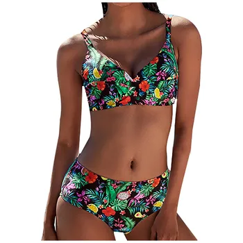

2019 Newest Bandage Mujer Underwear Set Women Leaves Geometric Flowers Print Strappy Bathing Suit Wire Free Padded Lengeries