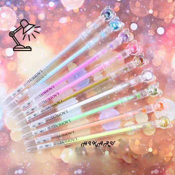 

9 pcs/lot Cartoon Crystal Bear Highlighter Colorful Fluorescent Pastel Pen Art Drawing Marker Handbook pens Promotion gift