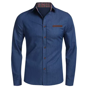 

Business Men Shirt Long Sleeve Autumn Fashion Euro-American Denim Shirt Men Button Social Casual Shirts Solid camisa masculina