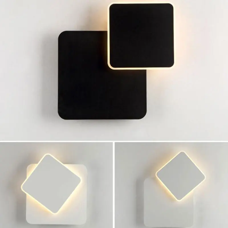 

Creative square LED Wall Lamp 360 degrees Rotation Adjustable Dedside Light White Black Modern Aisle Round LED Wall Lights