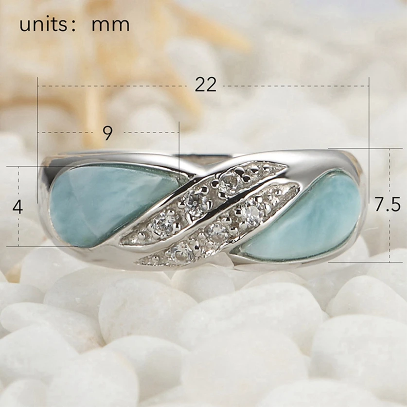 Eulonvan Роскошные Larimar, натуральный камень, серебро 925 пробы, свадебные кольца, ювелирные изделия и аксессуары для женщин, Berserk S-3800, Размер 7, 8